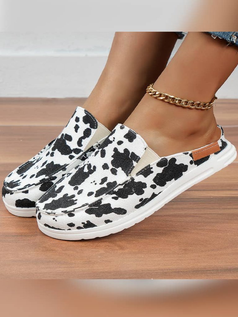 YYTY002 Casual Print Canvas Flat Half Slip On Shoes